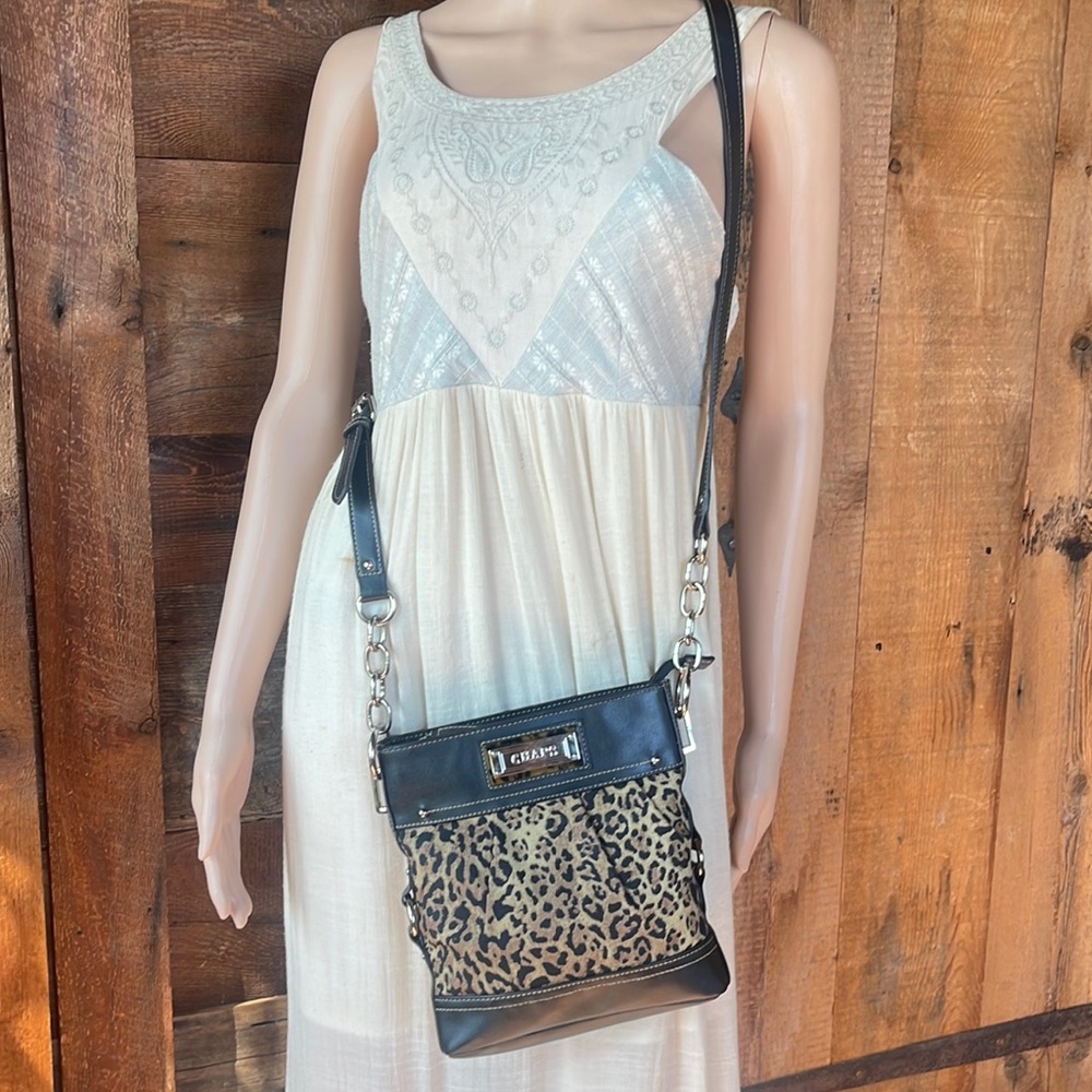Ralph Lauren, chaps leopard Crossbody, brown silver bag purse